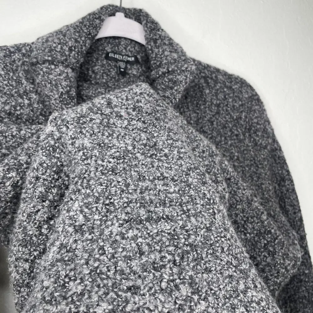 Eileen Fisher Cowl Neck Boucle Long Sleeve Pebble Grey Knit Sweater XS Petite